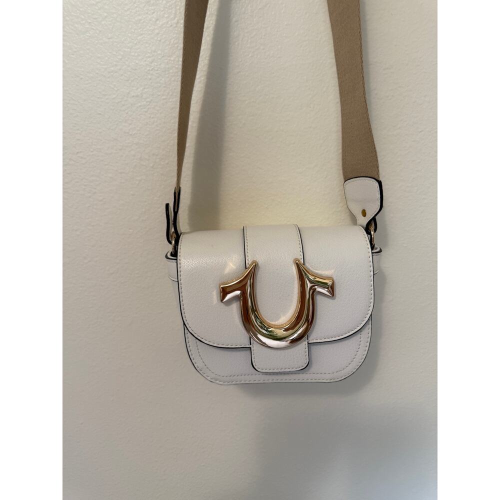 True Religion Mini White Faux Leather Crossbody Bag Adjustable Strap